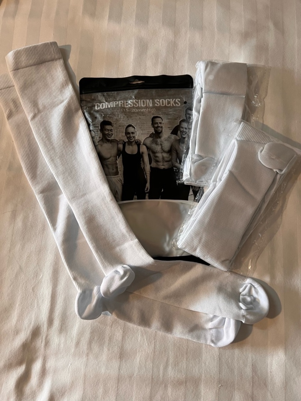 Knee High Compression Socks 15-20 mmHg By Charm King. (3 pairs - white)